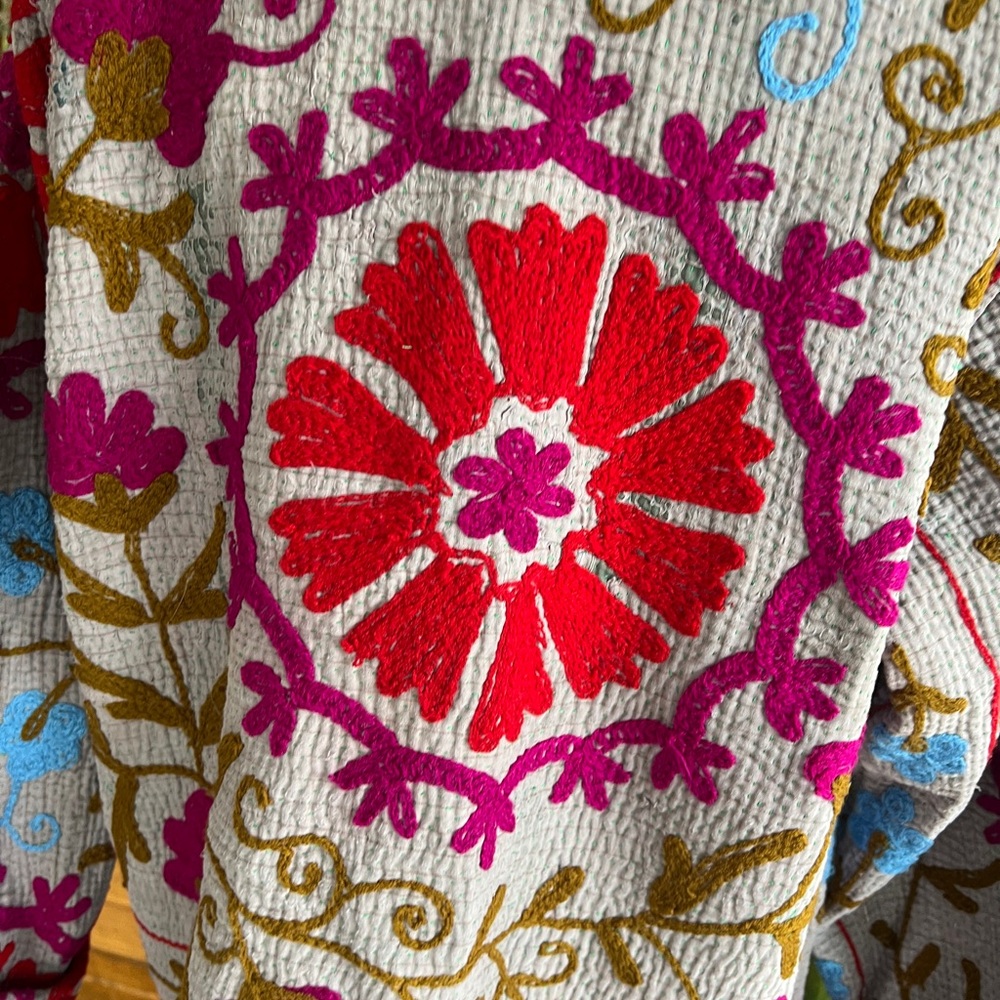 She’s1Oak Fine Kantha Suzani Embroidered Multicolor Short Jacket Kimono XS-L - Picture 11 of 16